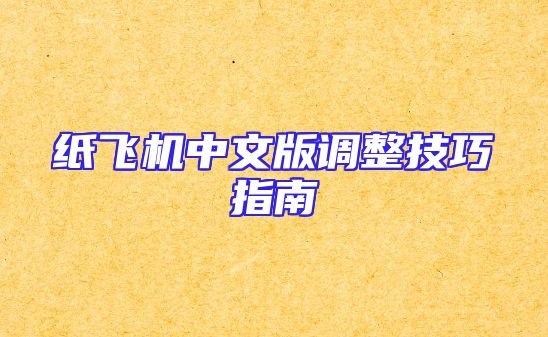 纸飞机中文版调整技巧指南