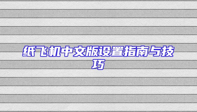 纸飞机中文版设置指南与技巧