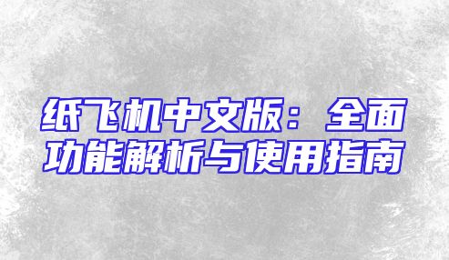 纸飞机中文版：全面功能解析与使用指南