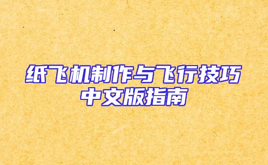 纸飞机制作与飞行技巧中文版指南